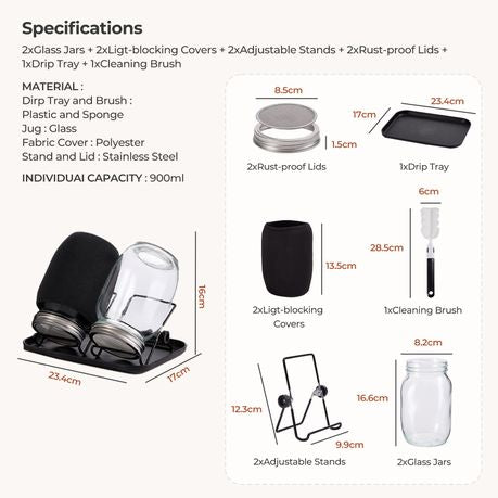 Sprouting Jar Kit | 2 × 946 ml Glass Jars