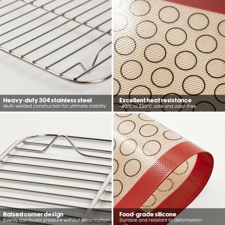 9Pc Stainless Steel Baking Mat Roasting Pan Baking Pan Rack Set