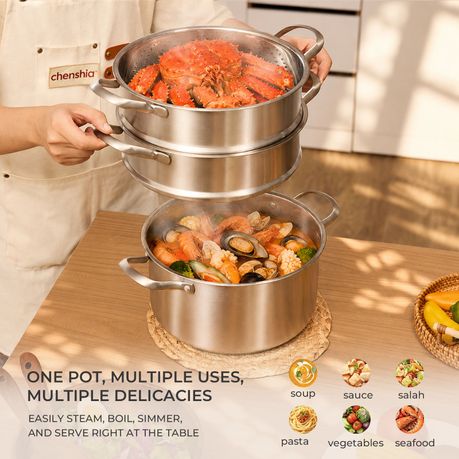 2-in-1 Stainless Steel Steamer & Soup Pot