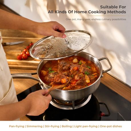 304 Stainless-Steel Deep-Frying Pan with Lid