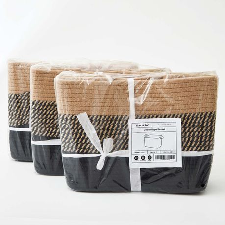 Black & Brown Cotton Rope Storage Basket Set (3 Piece)