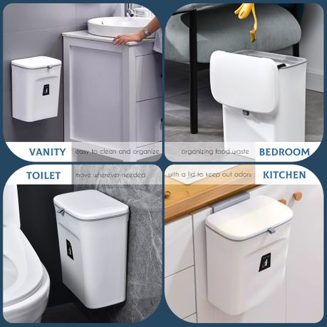 9 Litre Hanging Kitchen Trash Can with Lid & 100 Waste Bags