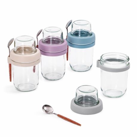 Glass Overnight Oats Jars with Lids & Spoons | 450 ml + 115 ml Topping Cup