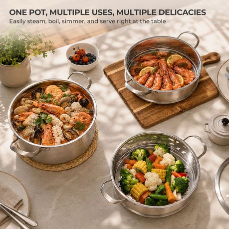 2-in-1 Stainless Steel Steamer & Soup Pot