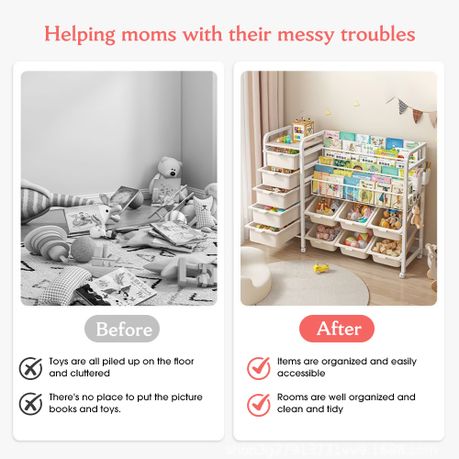 Kids Bookshelf Mobile Toy Storage Organiser Trolley Bookcase