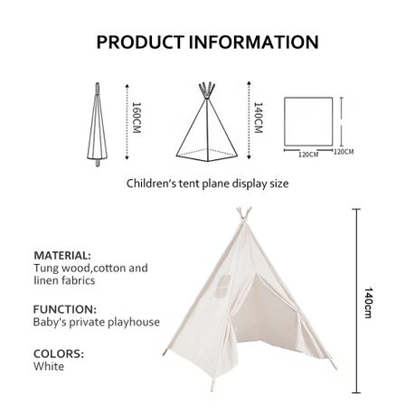 Kids Teepee Tent Cotton Canvas Indoor Playroom Playhouse Nook