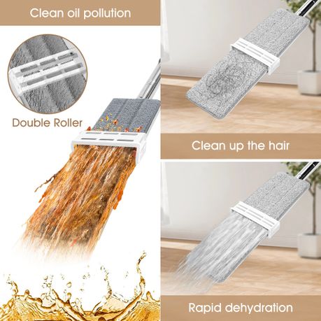Aluminium & Microfibre Floor Mop with Scraper - 360 Rotating Flat Mop