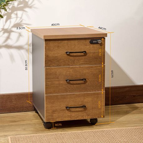 3-Drawer Office Cabinet with Wheels Wood Storage Filing Organizer