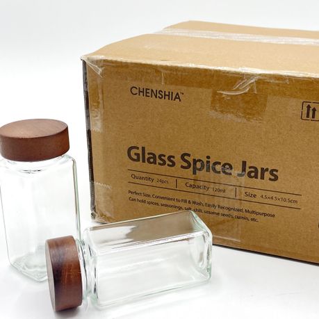 Chenshia 24-Piece Spice Jar Set Walnut Lids-Labels, Grinder, Pen & Funnel