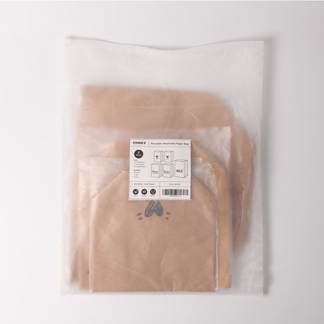 5Pc Washable Kraft Paper Storage Bags with Writing