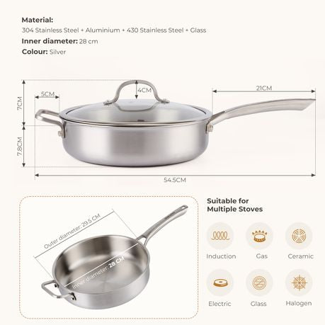 304 Stainless-Steel Deep-Frying Pan with Lid