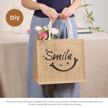 Jute Tote Bag Cotton Rope Handheld Picnic Travel Shopping Bag - 10Pcs