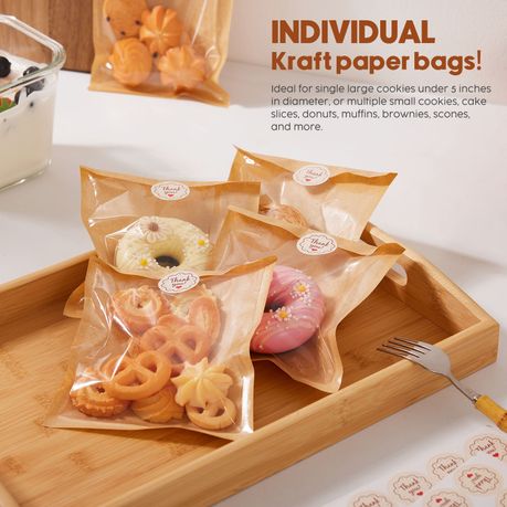 Kraft Paper Food Bags with Window - 100 Pack