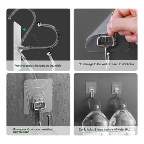 Self-Adhesive Hooks 10 Pack Transparent No Drill Heavy Duty Wall Hangers