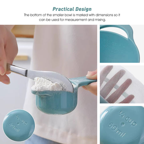 Chenshia 8Pc Colander & Sifter Baking Prep Nesting Bowls & Measuring Cups Set