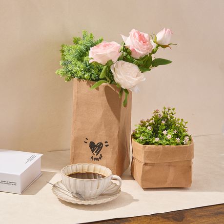 5Pc Washable Kraft Paper Storage Bags with Writing