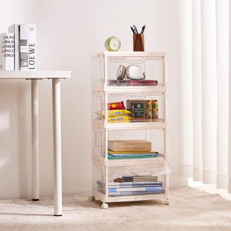 Chenshia 4-Tier Foldable Stackable Storage Box with Wheels & Magnetic Door