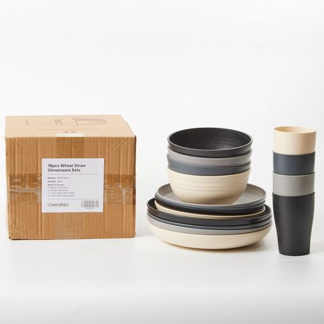 Chenshia 16Pc Wheat Straw Dinnerware Set - Camping & Picnic Tableware