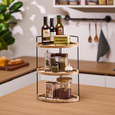 Chenshia Wooden Corner Shelf Kitchen Organiser Countertop Storage Rack