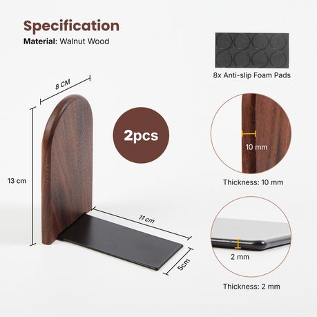 L-Shaped Walnut Wood Bookends - 2Pcs