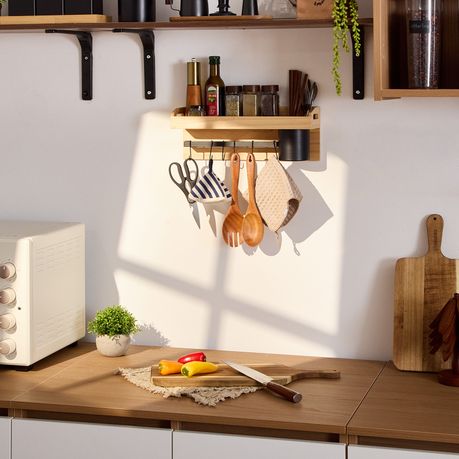 Wall-Mounted Wooden Kitchen Spice Rack