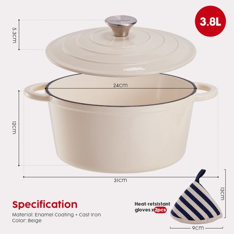 Chenshia 2.7L Enameled Dutch Oven Safe Casserole Non Stick Cast Iron Pot