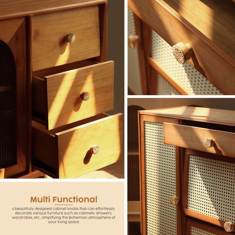 Wooden Rattan Drawer Knobs - Set of 8