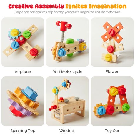 Wooden Toddler Tool Set Box Montessori Bench Construction