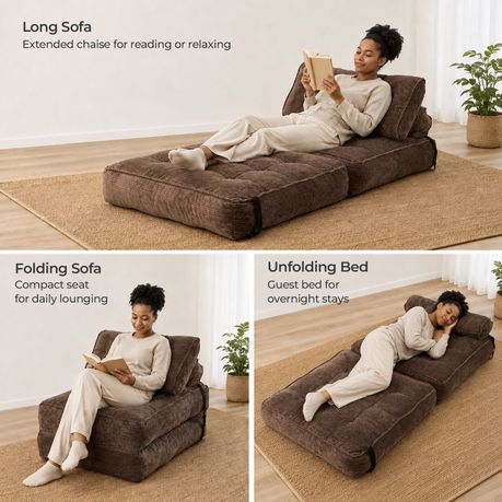 Brown 3-in-1 Folding Sofa Bed