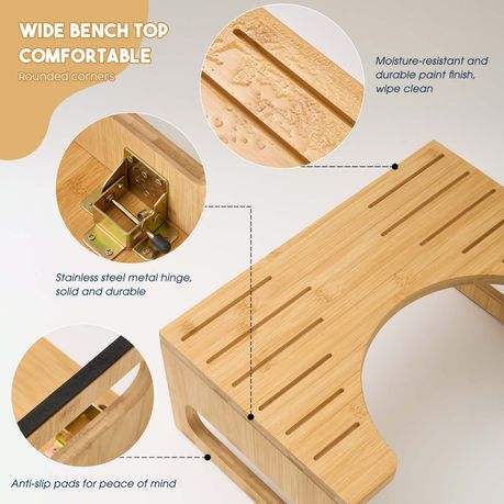 Bamboo Toilet Stool 41cm Non-Slip Foldable Squat Step & Potty Aid