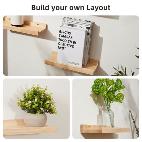 Solid Wood Floating Shelves Wall Mount -4Pc Picture Ledge Decor