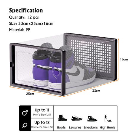 12Pc Stackable Storage Boxes - Black