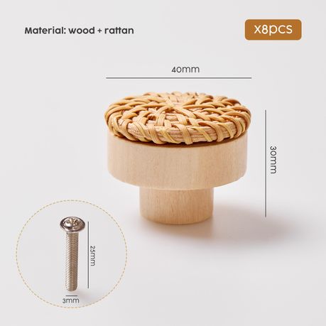 Wooden Rattan Drawer Knobs - Set of 8