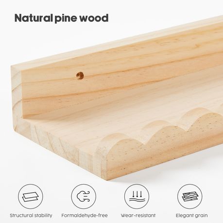 Wooden Wall-Mounted Floating Bookshelf - 4-Pack