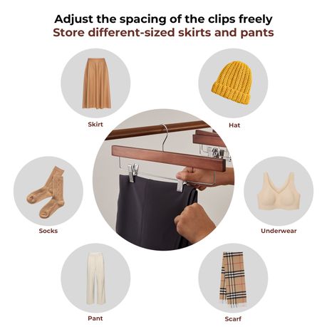 Chenshia 20Pc Wooden Hangers Pants Skirt Hangers Adjustable Non-Slip Clips