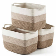 White & Brown Cotton Rope Storage Basket Set (3 Piece)