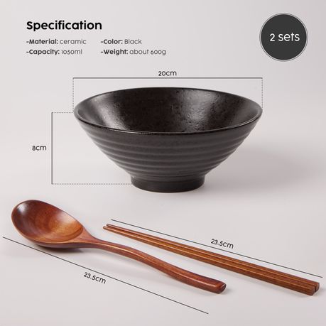 20cm Ceramic Ramen Bowl - 2 Pack