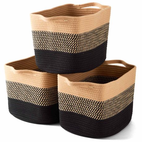 Black & Brown Cotton Rope Storage Basket Set (3 Piece)
