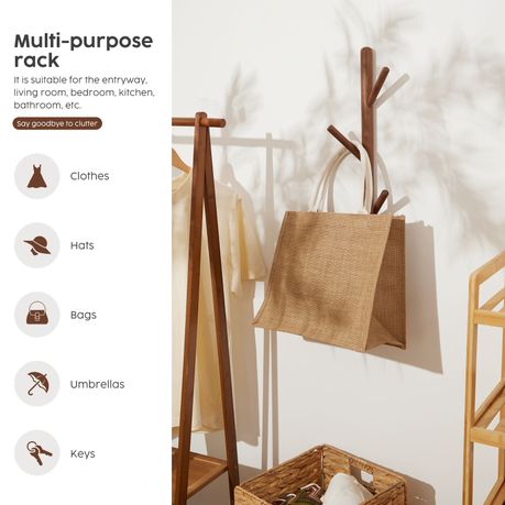Wall Mounted Coat Rack Solid Wood 4 Hook Entryway Clothes Hanger