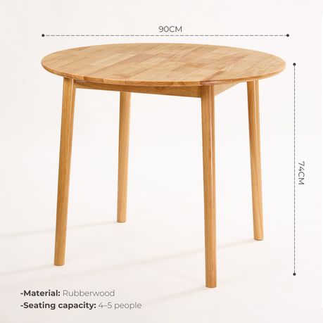 90cm Round Solid Rubberwood Dining Table