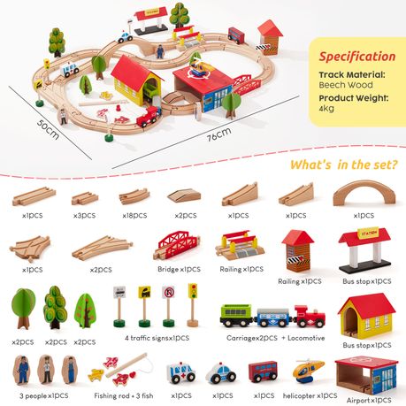 Wooden Train Set Tracks Railway Toy