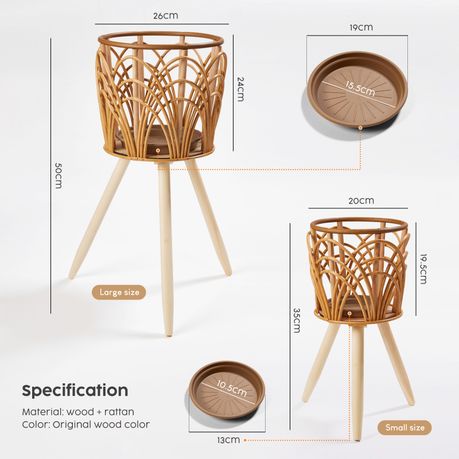 Rattan Handwoven Flower Basket Stand Set
