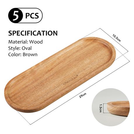 5-Piece Acacia Wood Serving Tray Tabletop Decorative Organiser Tray - Oval