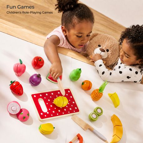 Wooden Fruit Cutting Toy Set with Tray & Learning Cards