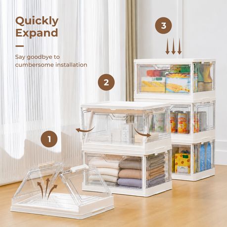 Chenshia 4-Tier Foldable Stackable Storage Box with Wheels & Magnetic Door