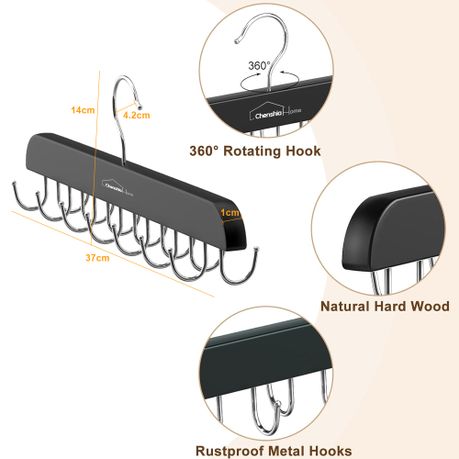Solid Hardwood Belt Hanger with 360-Degree Swivel Hook