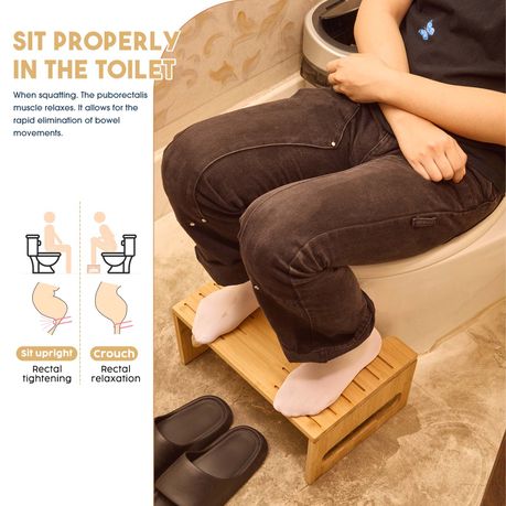 Bamboo Toilet Stool 41cm Non-Slip Foldable Squat Step & Potty Aid