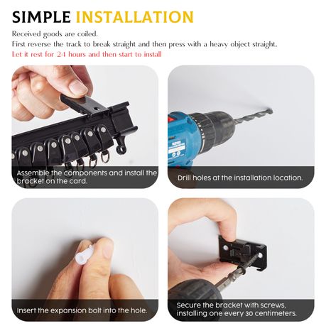 3m Flexible Ceiling Curtain Rail Track Set - Black