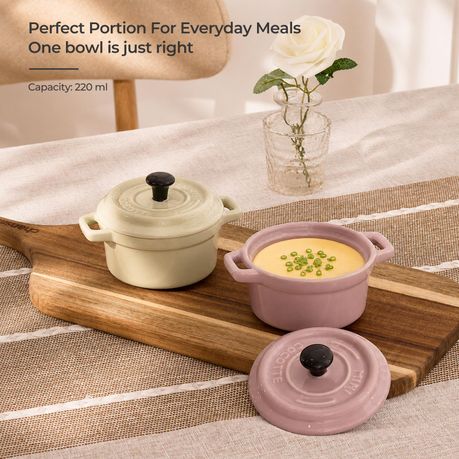 Pastel Ceramic Ramekin Dishes with Lids Set - 220ml