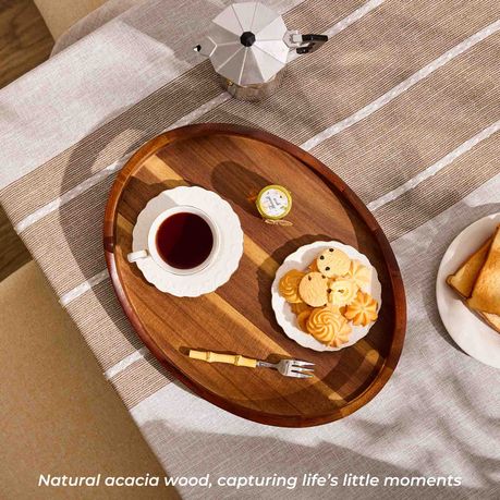 Oval Acacia Wood Serving Tray with Handles